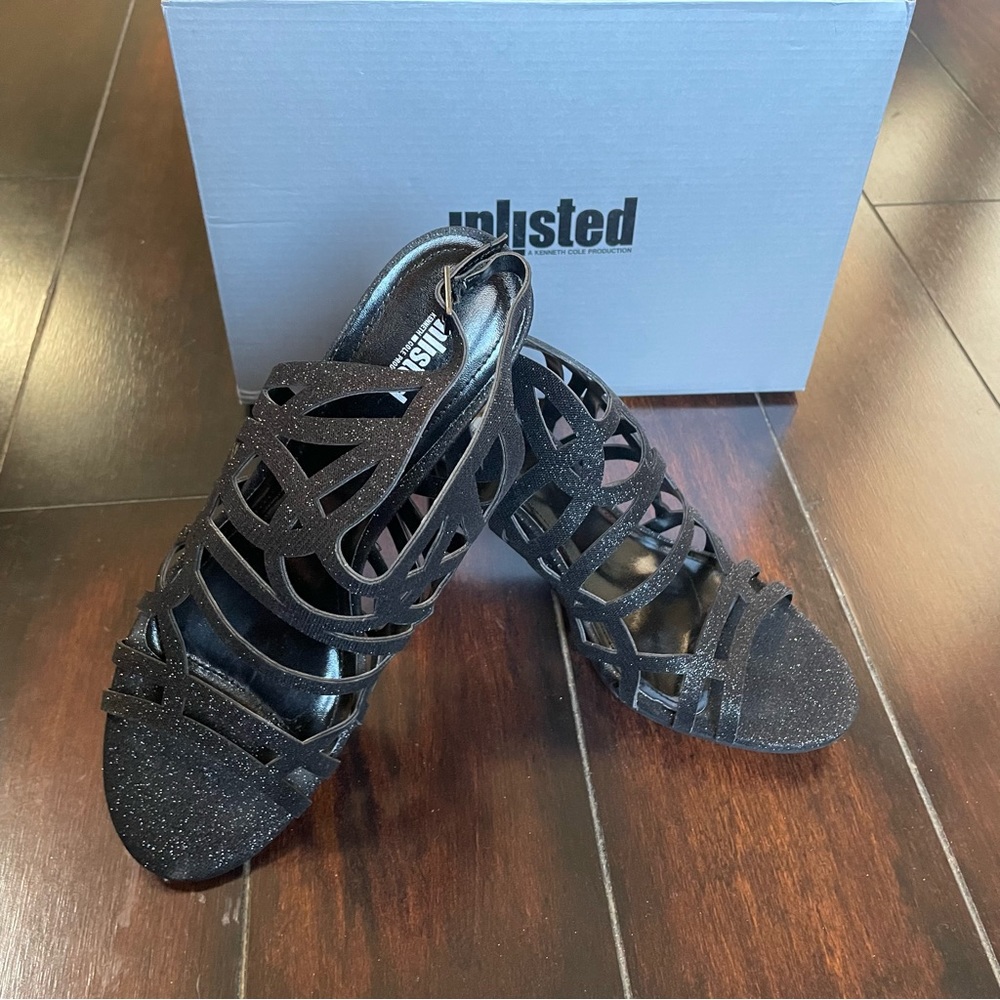 "unl!sted" Women's Size 9.5 Black Glittery Strappy Heels